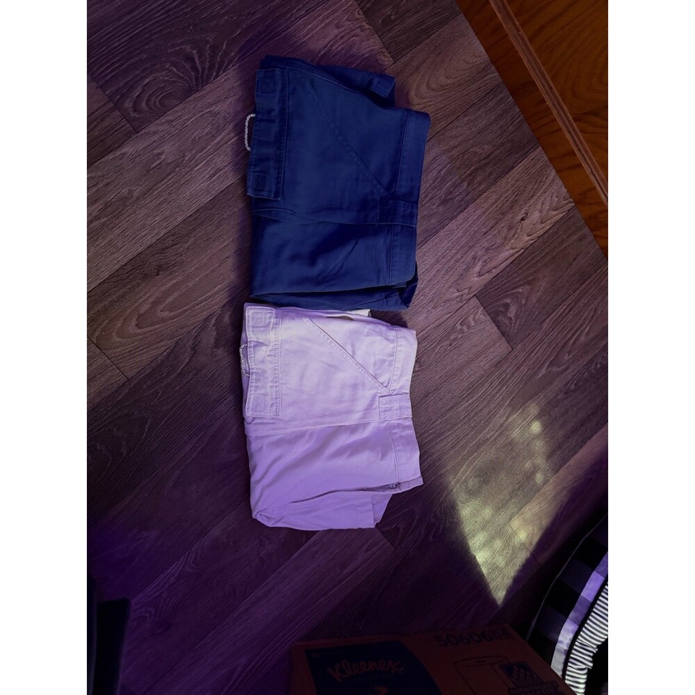 Lot of 2 Columbia PFG Mens XXL Cream & Blue Cargo Fishing Shorts 7" Inseam Elast